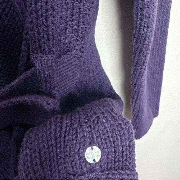 Pure Handknit womens Xsmall/Small Chunky Purple Belt Buckle Cardigan - Picture 11 of 14
